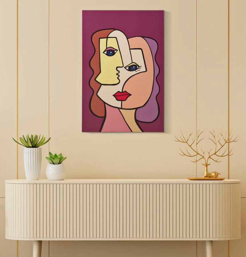 Colorful Abstract Bohoo Face Canvas Painting