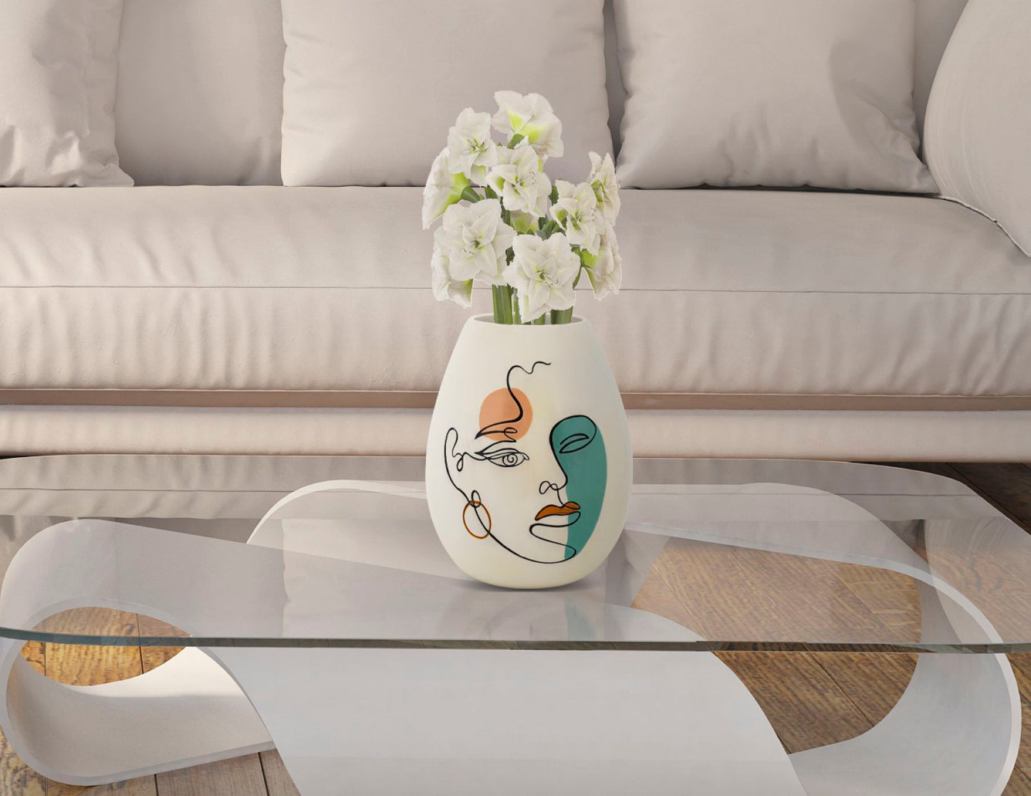 Colorful Vase with Abstract Face Design