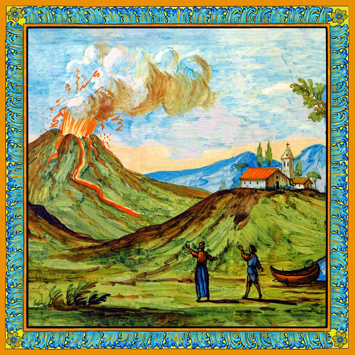 Piastrella singola con decori del Chiostro di S. Chiara riprodotte su cotto artigianale