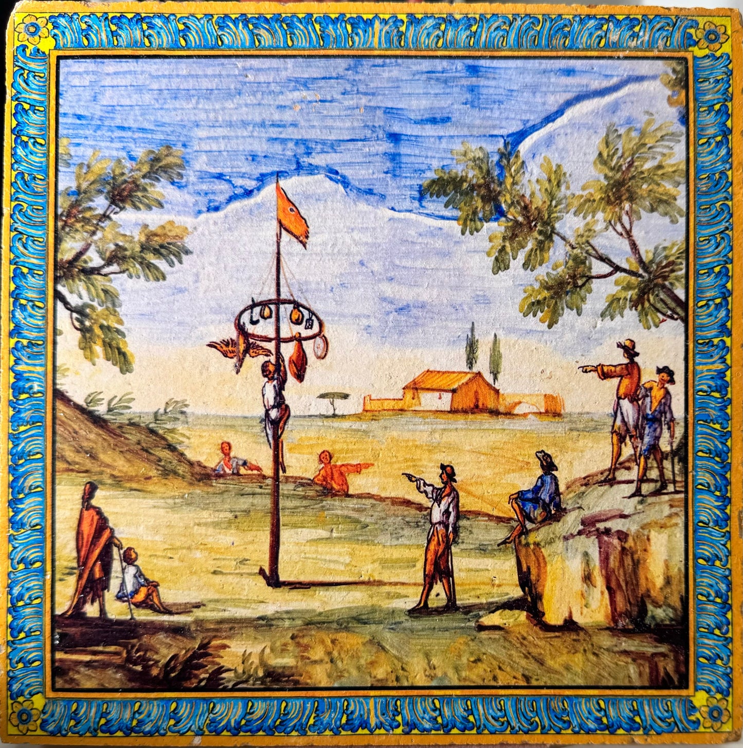 Piastrella singola con decori del Chiostro di S. Chiara riprodotte su cotto artigianale