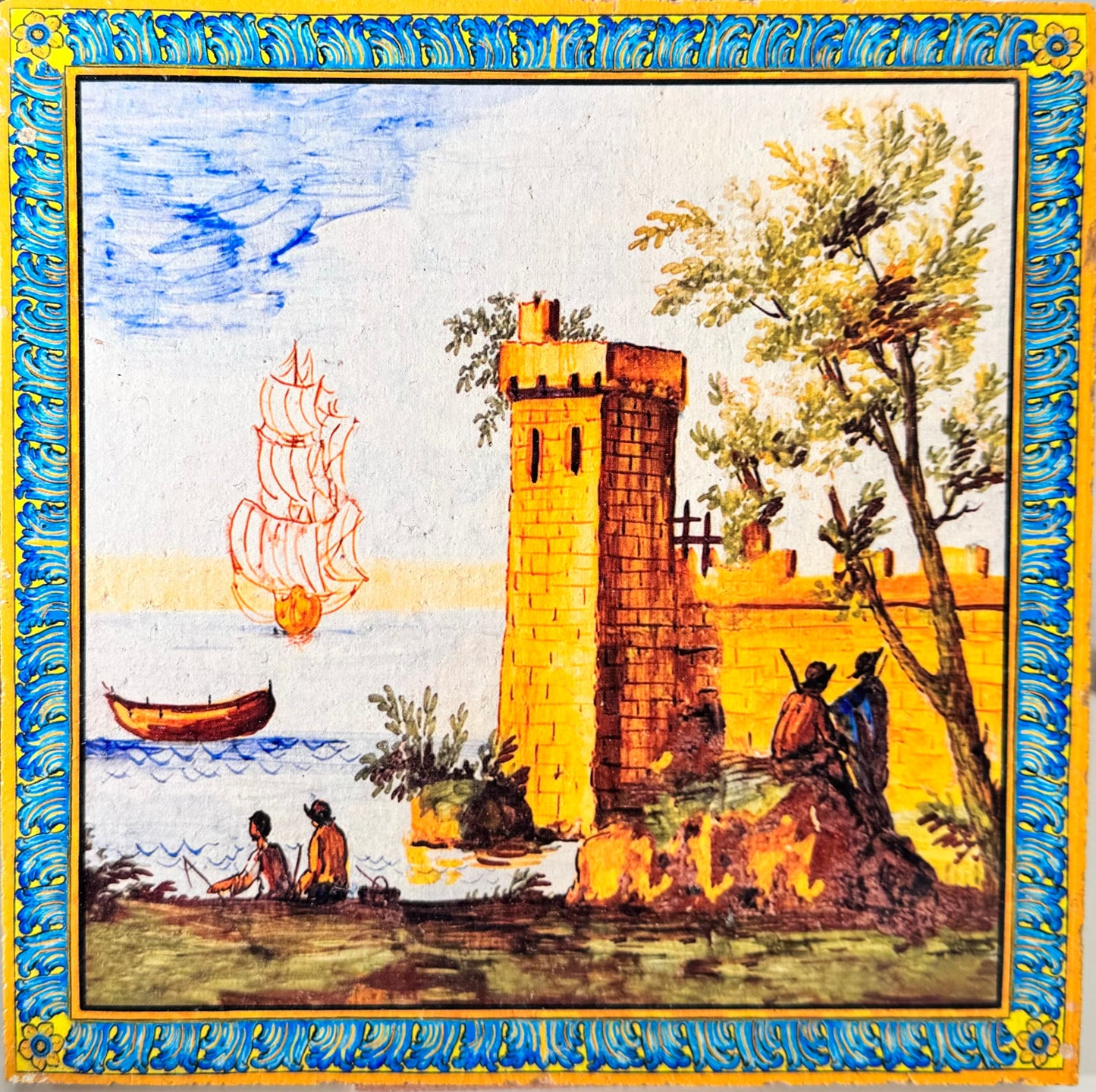 Piastrella singola con decori del Chiostro di S. Chiara riprodotte su cotto artigianale
