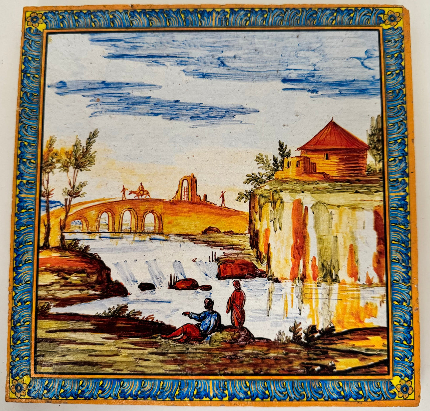 Piastrella singola con decori del Chiostro di S. Chiara riprodotte su cotto artigianale