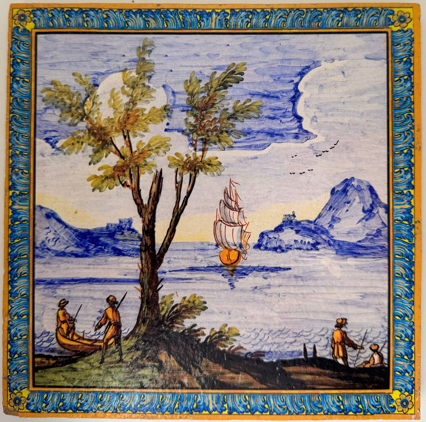 Piastrella singola con decori del Chiostro di S. Chiara riprodotte su cotto artigianale