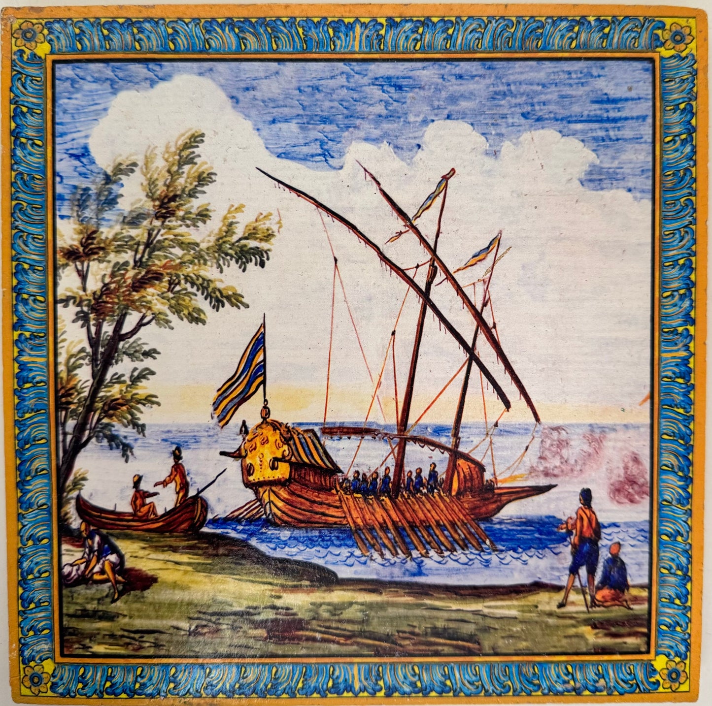 Piastrella singola con decori del Chiostro di S. Chiara riprodotte su cotto artigianale