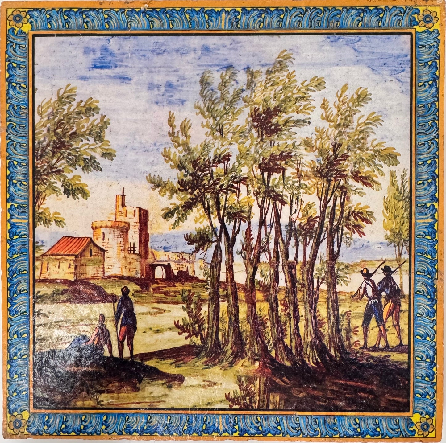 Piastrella singola con decori del Chiostro di S. Chiara riprodotte su cotto artigianale