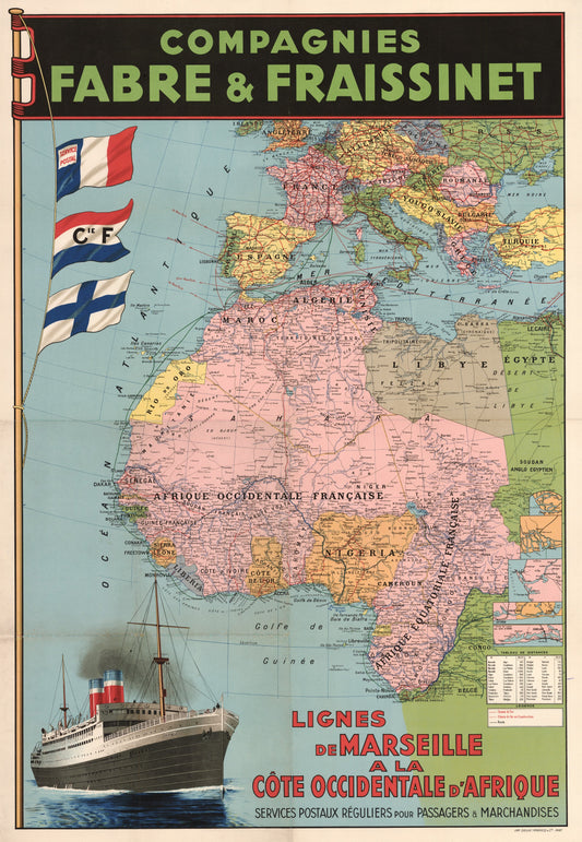 1930-35 Compagnies Fabre & Fraissinet: Lignes de Marseilles a la Cote Occidentale d¡¯Afrique