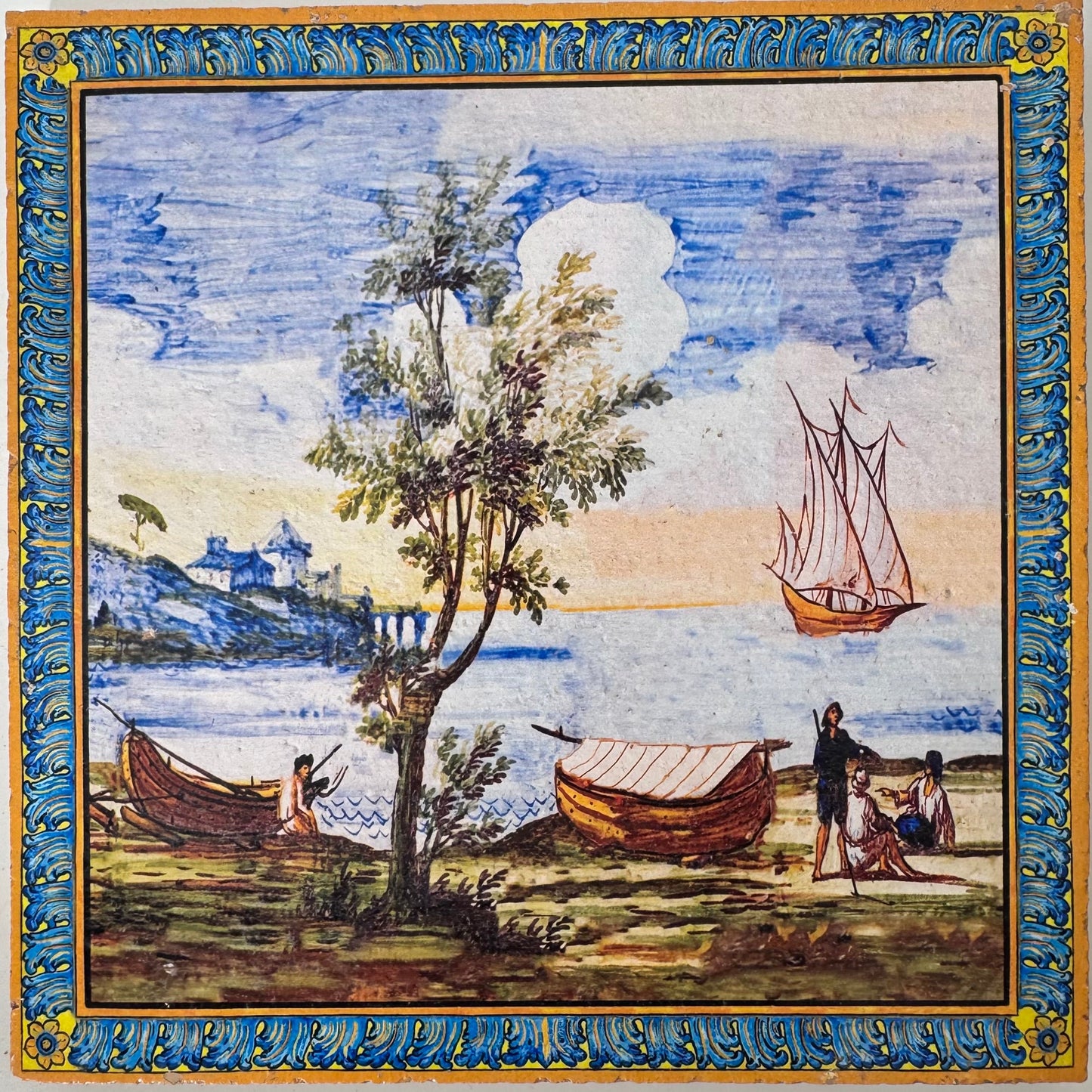 Piastrella singola con decori del Chiostro di S. Chiara riprodotte su cotto artigianale