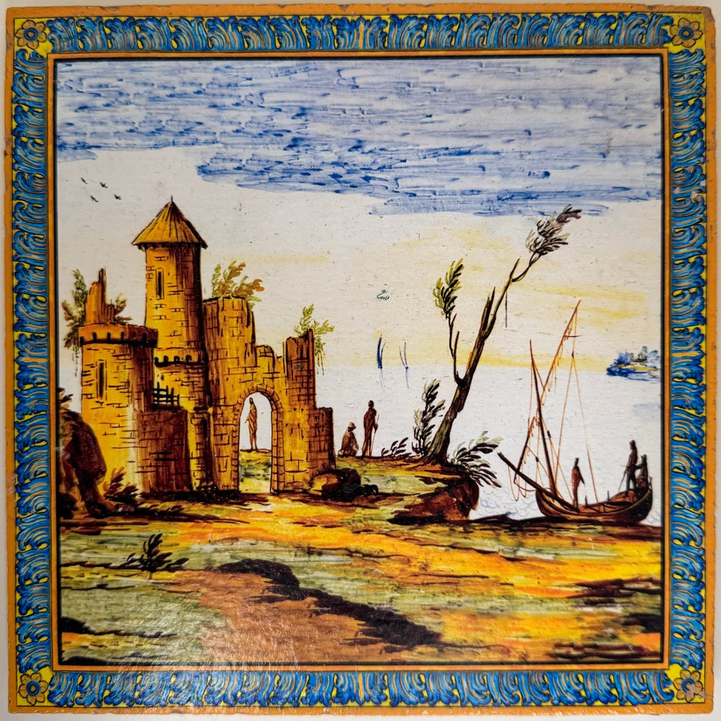 Piastrella singola con decori del Chiostro di S. Chiara riprodotte su cotto artigianale