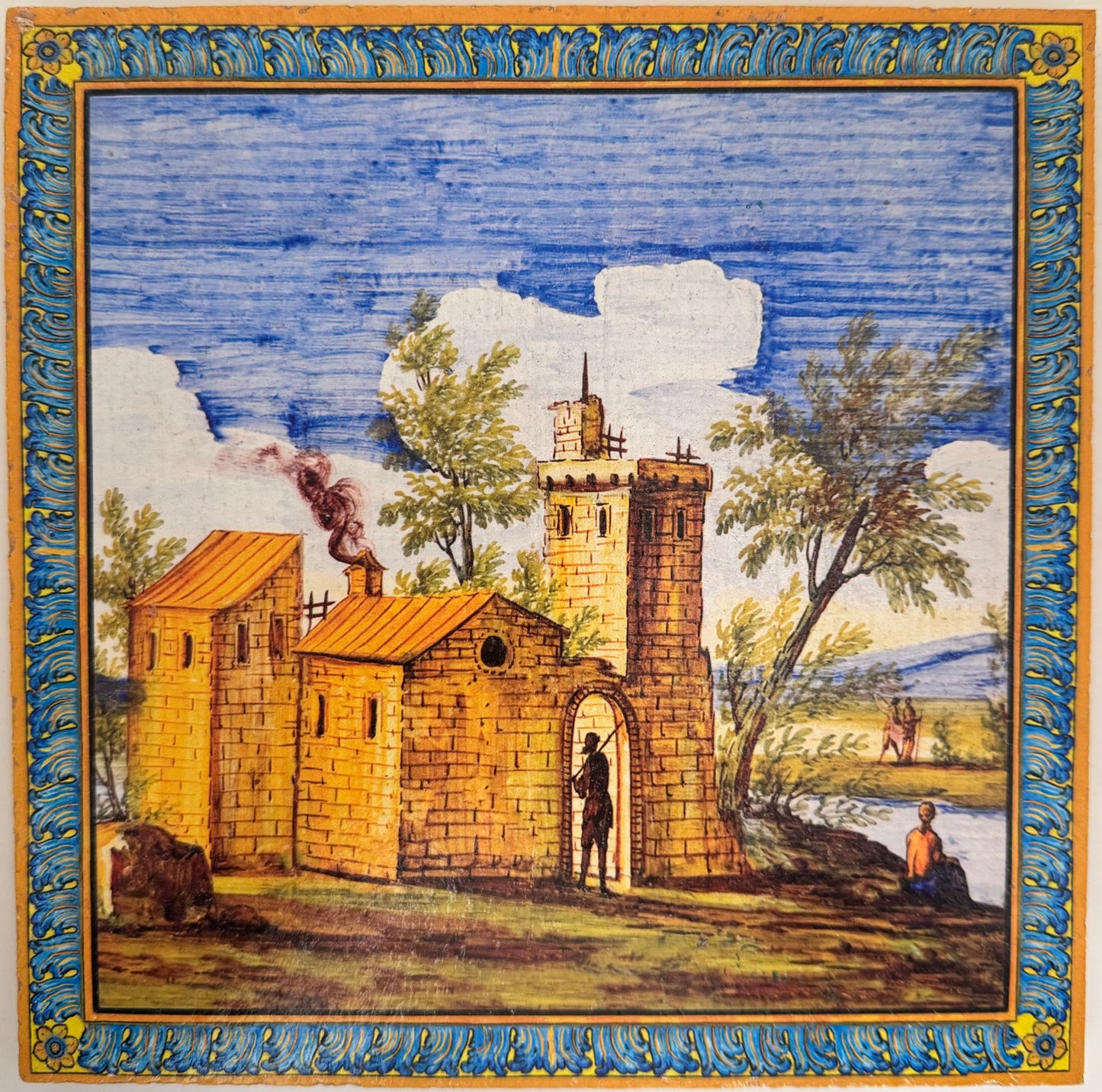 Piastrella singola con decori del Chiostro di S. Chiara riprodotte su cotto artigianale