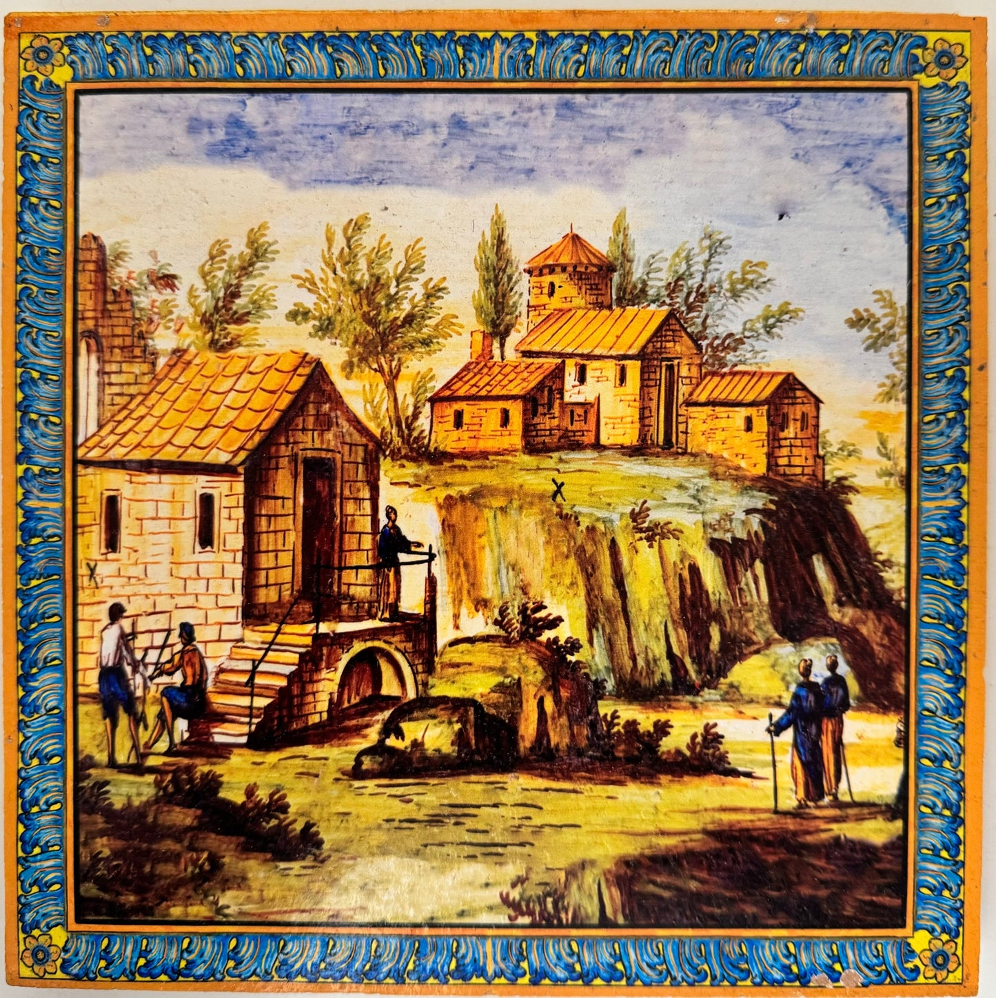 Piastrella singola con decori del Chiostro di S. Chiara riprodotte su cotto artigianale