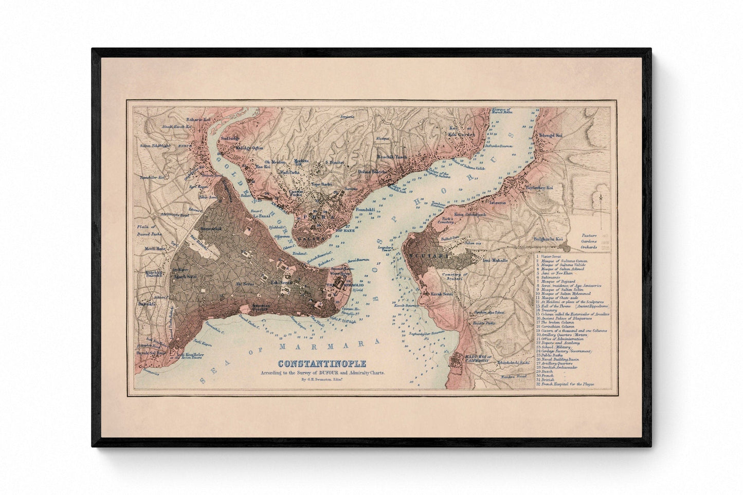 Constantinople (Istanbul) Map dated 1855